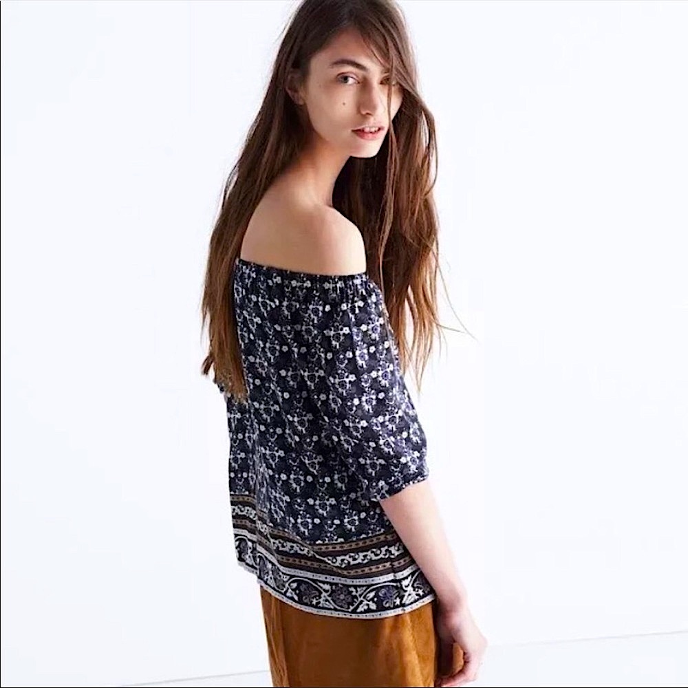 NWOT MADEWELL Gardenhouse floral 100% silk off shoulder blouse XS new w/o tags